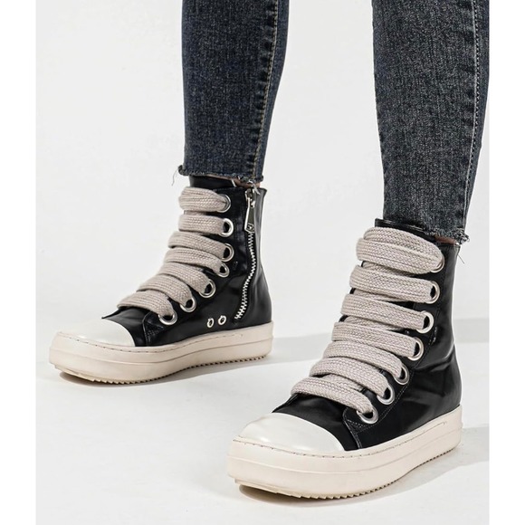 Impremey Unisex Black High Top Sneakers Platform Chunky Lace Up Side Zipper Sz 8 - Picture 5 of 16